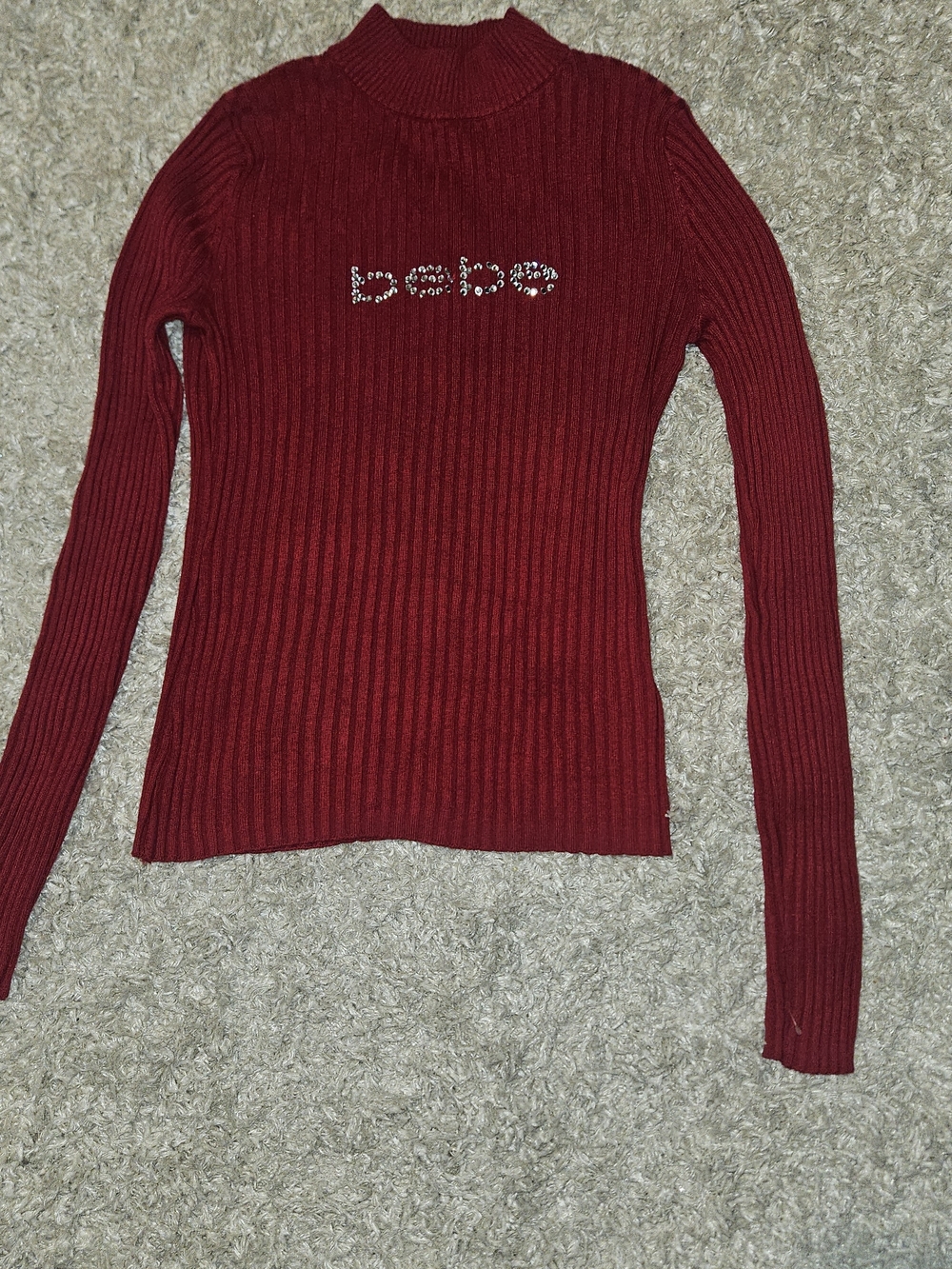 Beautiful NWOT **Bebe Ribbed Mock Neck Sweater with Crystal Logo - Red